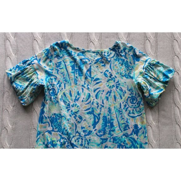 LILLY PULITZER Girl's Mini Lindell Dress Bennet Blue Shell Puff Sleeve, XL 12 14 - Picture 6 of 7